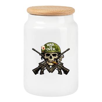 WAR IS OVER - SKULL - I LOVE THE PLANS RUN WELL - Cookie Jar with Wooden Lid - white - Front