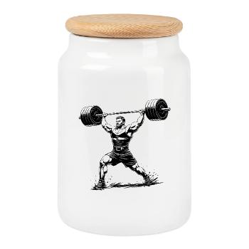 Strongman Kraftsport Illustration - Keksdose mit Holzdeckel - Weiß - Vorne