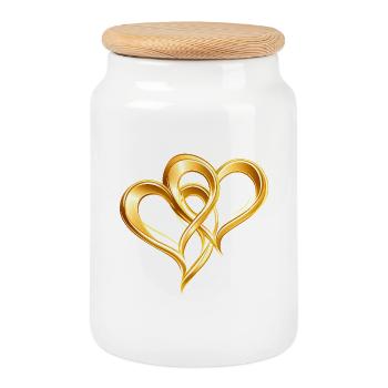 NEW -- Global Harmony Through Love! - Cookie Jar with Wooden Lid - white - Front