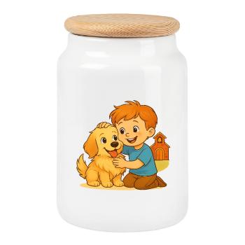Fluffy and the Happy friend - Emotional Bond - Cookie Jar with Wooden Lid - white - Front