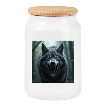 Aggressiver Wolf - Keksdose mit Holzdeckel - Weiß - Vorne