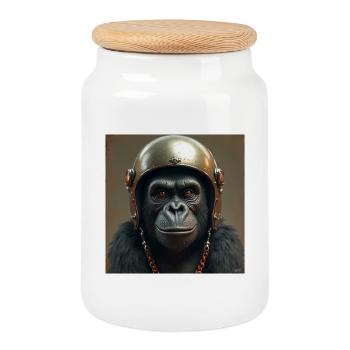 gorilla - Cookie Jar with Wooden Lid - white - Front