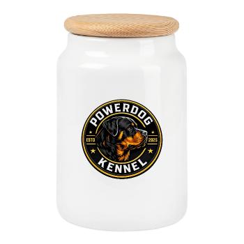 Emblème de chenil PowerDog Rottweiler - Boîte à biscuits avec couvercle en bois - blanc - Devant