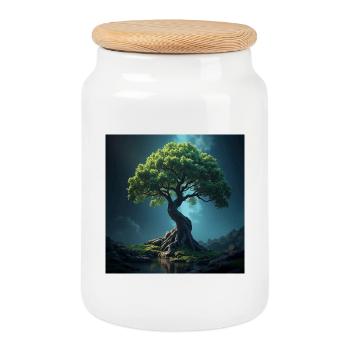 Bunter Baum des Lebens. - Keksdose mit Holzdeckel - Weiß - Vorne