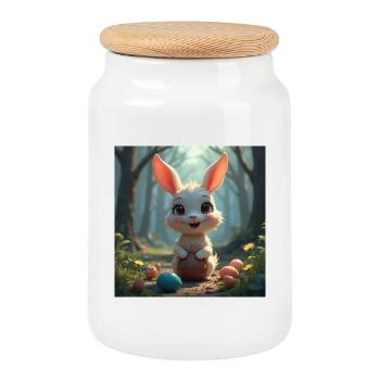 pâques - Boîte à biscuits avec couvercle en bois - blanc - Devant