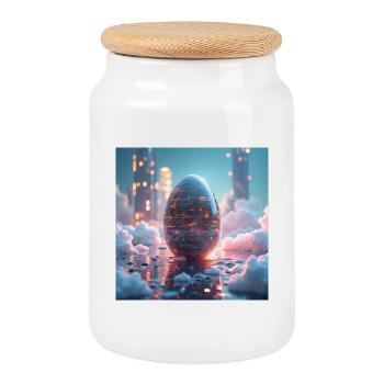 Easter in the future - Cookie Jar with Wooden Lid - white - Front