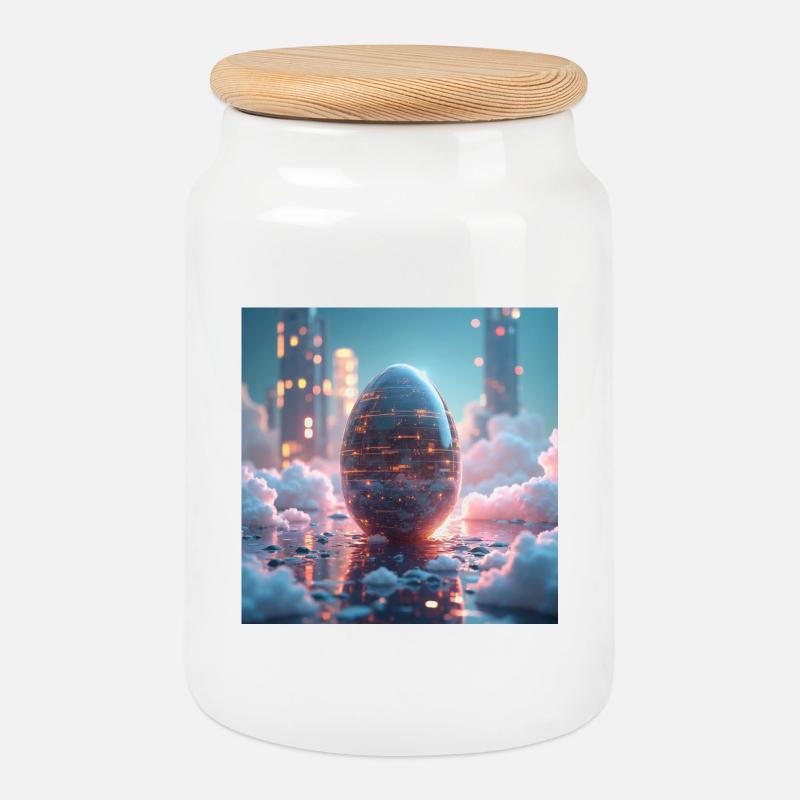 Easter in the future - Cookie Jar with Wooden Lid - white
