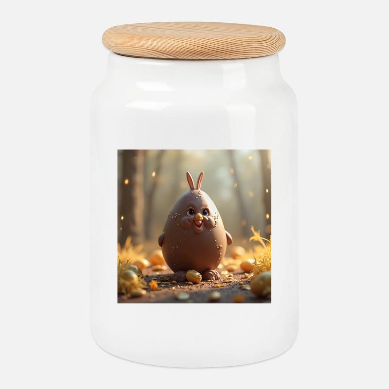 An Easter Bunny - Cookie Jar with Wooden Lid - white