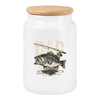 Vintage Bass Fish Illustration - Cookie Jar with Wooden Lid - white - Front
