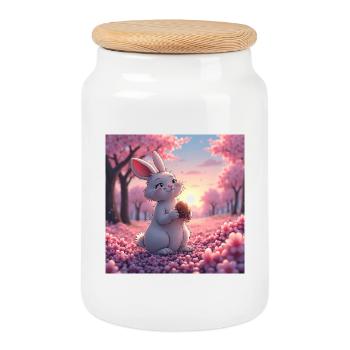 dessin manga d'un mignon lapin - Boîte à biscuits avec couvercle en bois - blanc - Devant