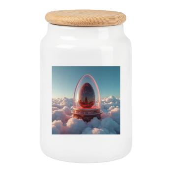 egg in the clouds. New life of the future - Cookie Jar with Wooden Lid - white - Front