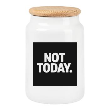 Pas aujourd’hui. T-shirt – Citation pour le stress minimal - Boîte à biscuits avec couvercle en bois - blanc - Devant