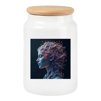 Whimsical feminine art - Cookie Jar with Wooden Lid - white - Front
