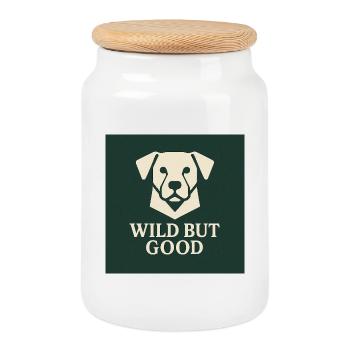 Design de chien sauvage mais bon - Boîte à biscuits avec couvercle en bois - blanc - Devant