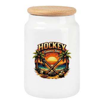 Hockey im Paradies bei Sonnenuntergang - Keksdose mit Holzdeckel - Weiß - Vorne