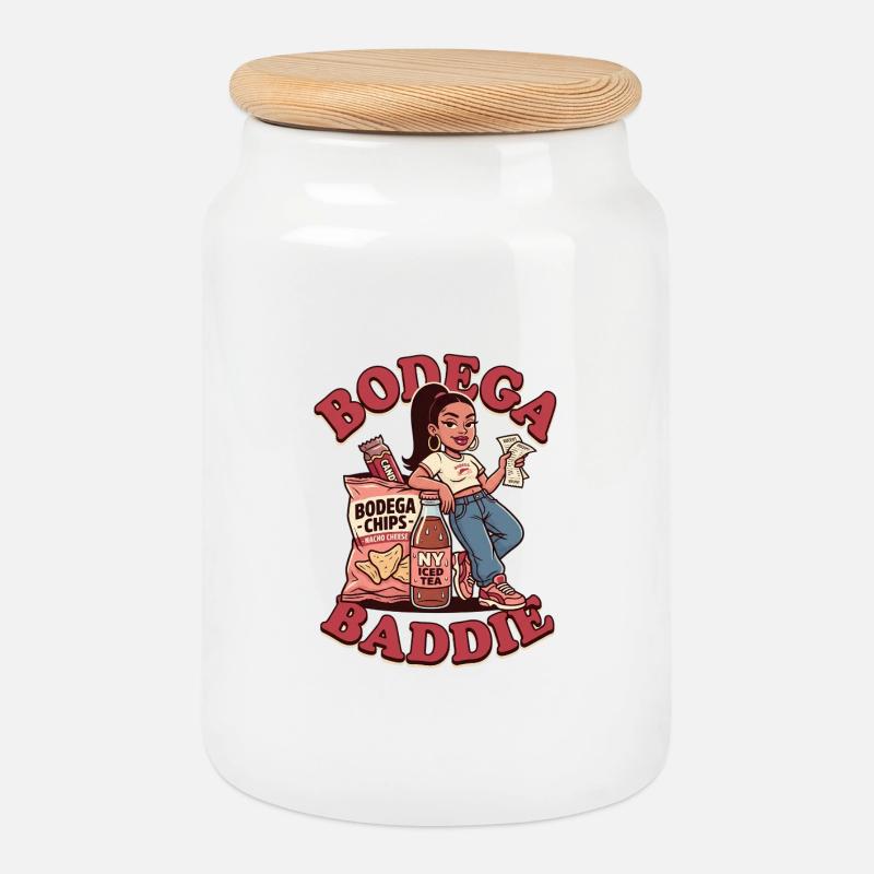 Bodega Baddie Street Vibes - Boîte à biscuits avec couvercle en bois - blanc