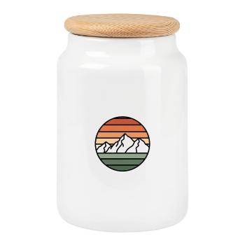 Cercle rétro des Montagnes du Coucher du Soleil - Boîte à biscuits avec couvercle en bois - blanc - Devant