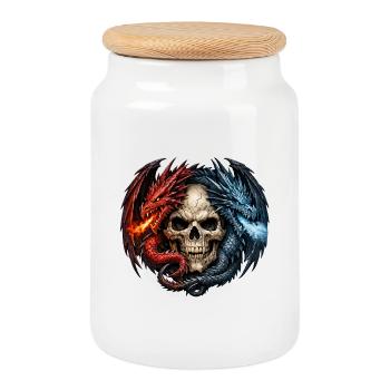 Feuer und Eis Drachen Schädel Totenkopf  - Cookie Jar with Wooden Lid - white - Front