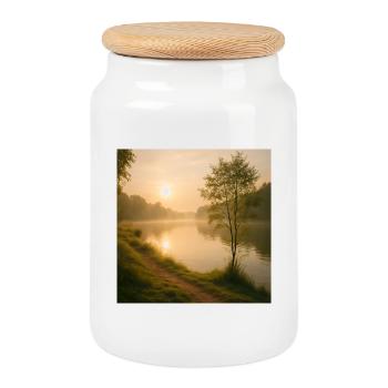 Morgengold am Flusspfad - Keksdose mit Holzdeckel - Weiß - Vorne