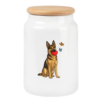 Deutscher Schäferhund mit Herz und Schmetterlingen - Keksdose mit Holzdeckel - Weiß - Vorne