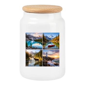 Alpine Natur-Landschaften Collage - Keksdose mit Holzdeckel - Weiß - Vorne
