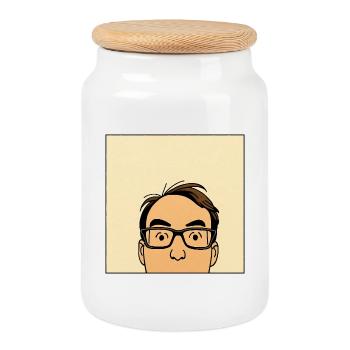 Felix does something - square - Cookie Jar with Wooden Lid - white - Front