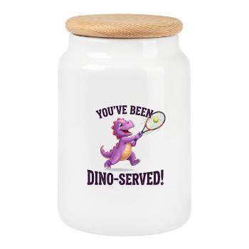 You've been Dino served / Dino Tami Tennis Design - Cookie Jar with Wooden Lid - white - Front