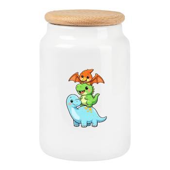 Brontosaurus T-Rex Pterodactyl - Cookie Jar with Wooden Lid - white - Front