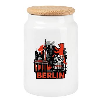 Berlin Skyline Bär - Keksdose mit Holzdeckel - Weiß - Vorne