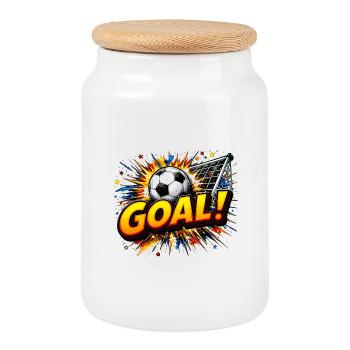 Goal Bang : Balle et filet - Boîte à biscuits avec couvercle en bois - blanc - Devant