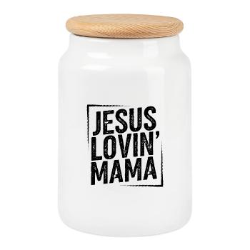 Mère aimante Jésus Maman amoureuse Jésus Fête des Mères - Boîte à biscuits avec couvercle en bois - blanc - Devant