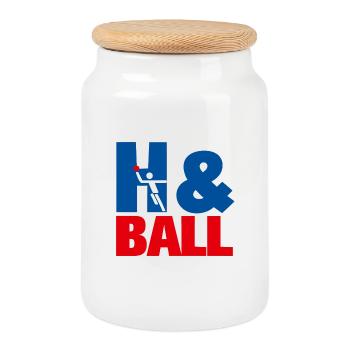 H&Ball Handball Sport-Grafik - Keksdose mit Holzdeckel - Weiß - Vorne