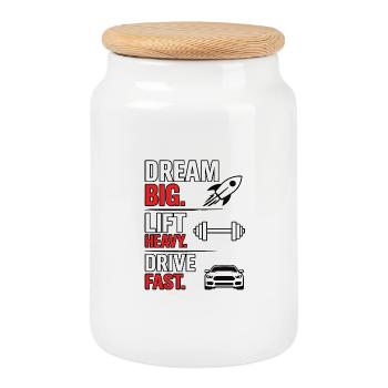 Dream Big Lift Heavy Drive Fast Gym Design - Keksdose mit Holzdeckel - Weiß - Vorne