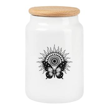 Sacred Sun – Cosmic Butterfly - Cookie Jar with Wooden Lid - white - Front