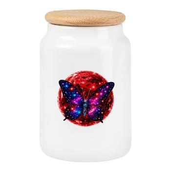 Énergie de la planète rouge – Papillon Cosmique - Boîte à biscuits avec couvercle en bois - blanc - Devant