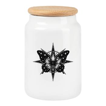 Cosmic Butterfly Compass - Cookie Jar with Wooden Lid - white - Front