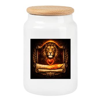 Cœur de Lion & Plume de Phénix - Boîte à biscuits avec couvercle en bois - blanc - Devant