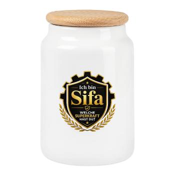 Ich bin Sifa – Welche Superkraft hast du? - Keksdose mit Holzdeckel - Weiß - Vorne