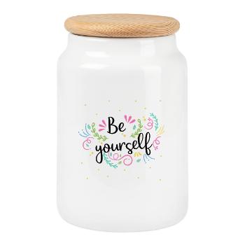 Couronne florale colorée - Boîte à biscuits avec couvercle en bois - blanc - Devant
