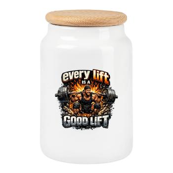 Every repetition – Win good lift - Cookie Jar with Wooden Lid - white - Front
