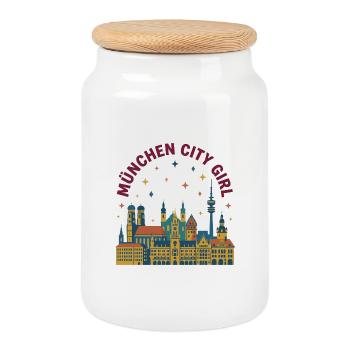 Munich City Girl Skyline - Cookie Jar with Wooden Lid - white - Front