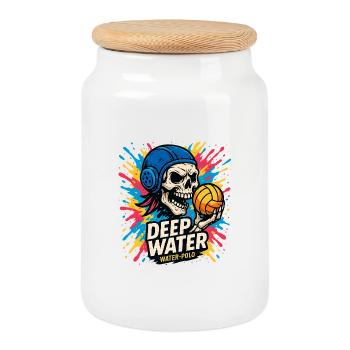 Crane DEEPWATER Water Polo - Cookie Jar with Wooden Lid - white - Front