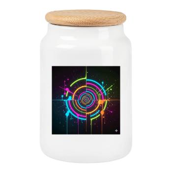 Éclaboussure de cercle néon - Boîte à biscuits avec couvercle en bois - blanc - Devant