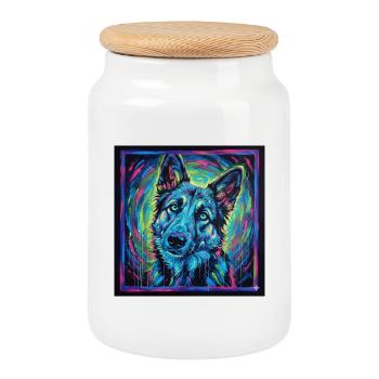 Neon wolf gaze - Cookie Jar with Wooden Lid - white - Front