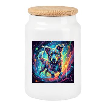 Un chien néon dans un tourbillon de couleurs - Boîte à biscuits avec couvercle en bois - blanc - Devant
