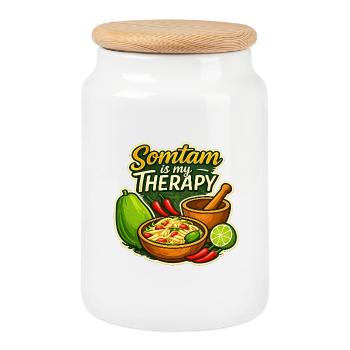 Somtam Is My Therapy – Retro Thailand Street Food  - Keksdose mit Holzdeckel - Weiß - Vorne