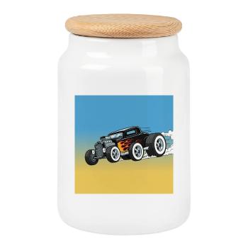 Hot Cartoon Flame Rod - Cookie Jar with Wooden Lid - white - Front