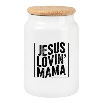 Jesus loving mother Jesus loving mom Mother's Day - Cookie Jar with Wooden Lid - white - Front