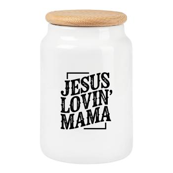 Jesus loving mother Jesus loving mom Mother's Day - Cookie Jar with Wooden Lid - white - Front