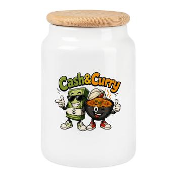Cash & Curry Cartoon Duo - Cookie Jar with Wooden Lid - white - Front